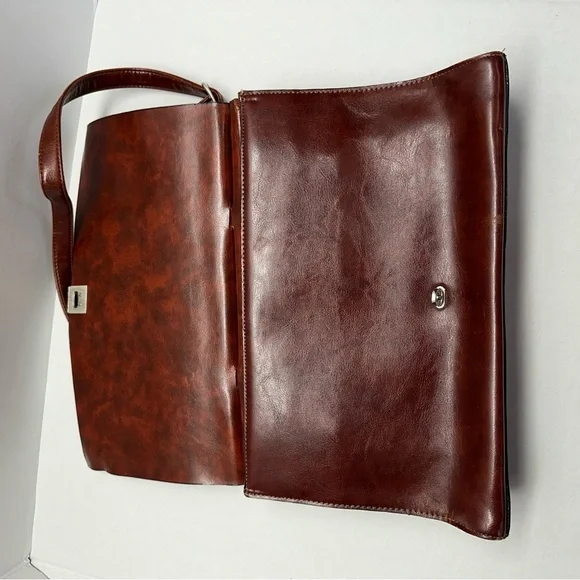 Vtg RinaRich Brown Leather Structured Satchel Handbag Top Handle Crossbody Purse - Picture 7 of 8